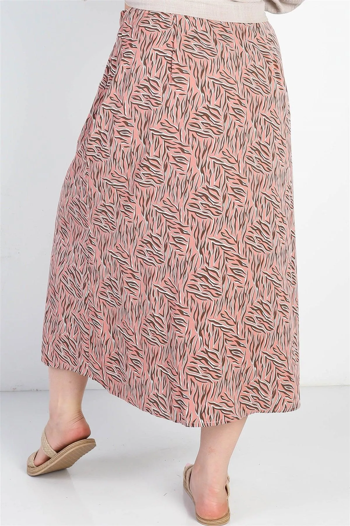 Plus Size Blush Printed High Waist  Midi Skirt