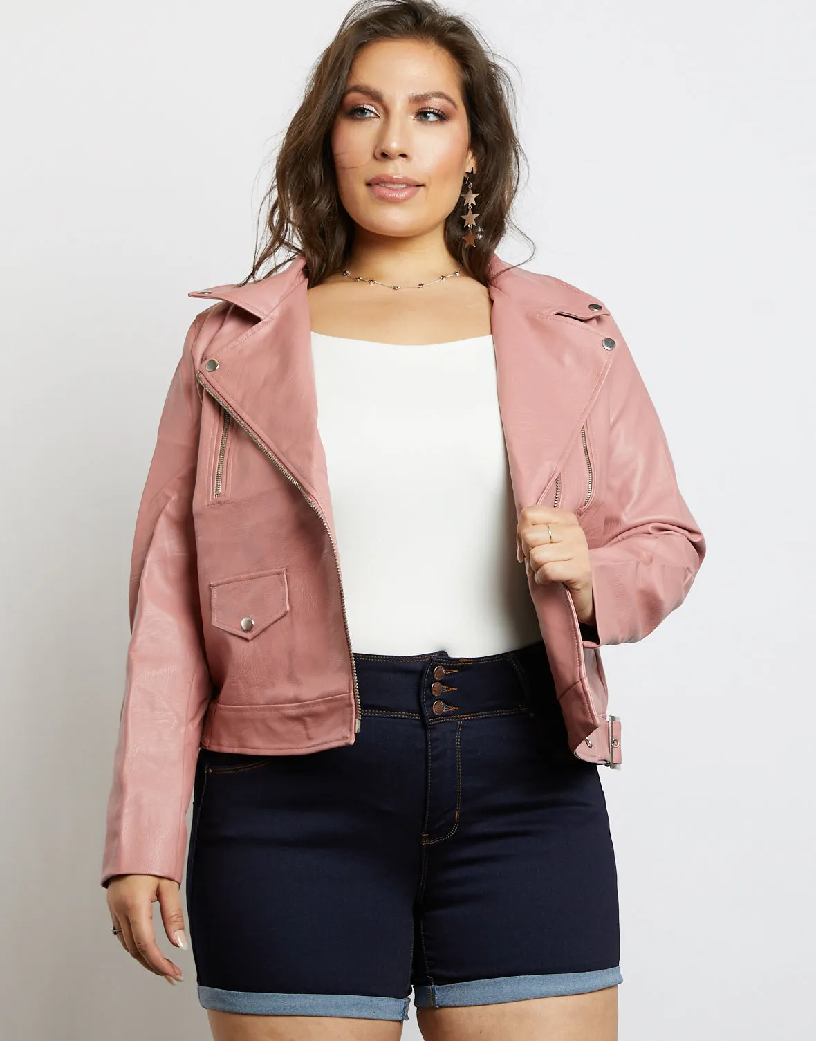 Plus Size Leather Biker Jacket