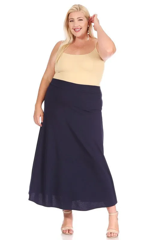 Plus size, solid, high waisted, A-line, midi skirt