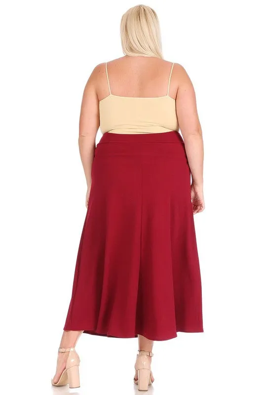 Plus size, solid, high waisted, A-line, midi skirt