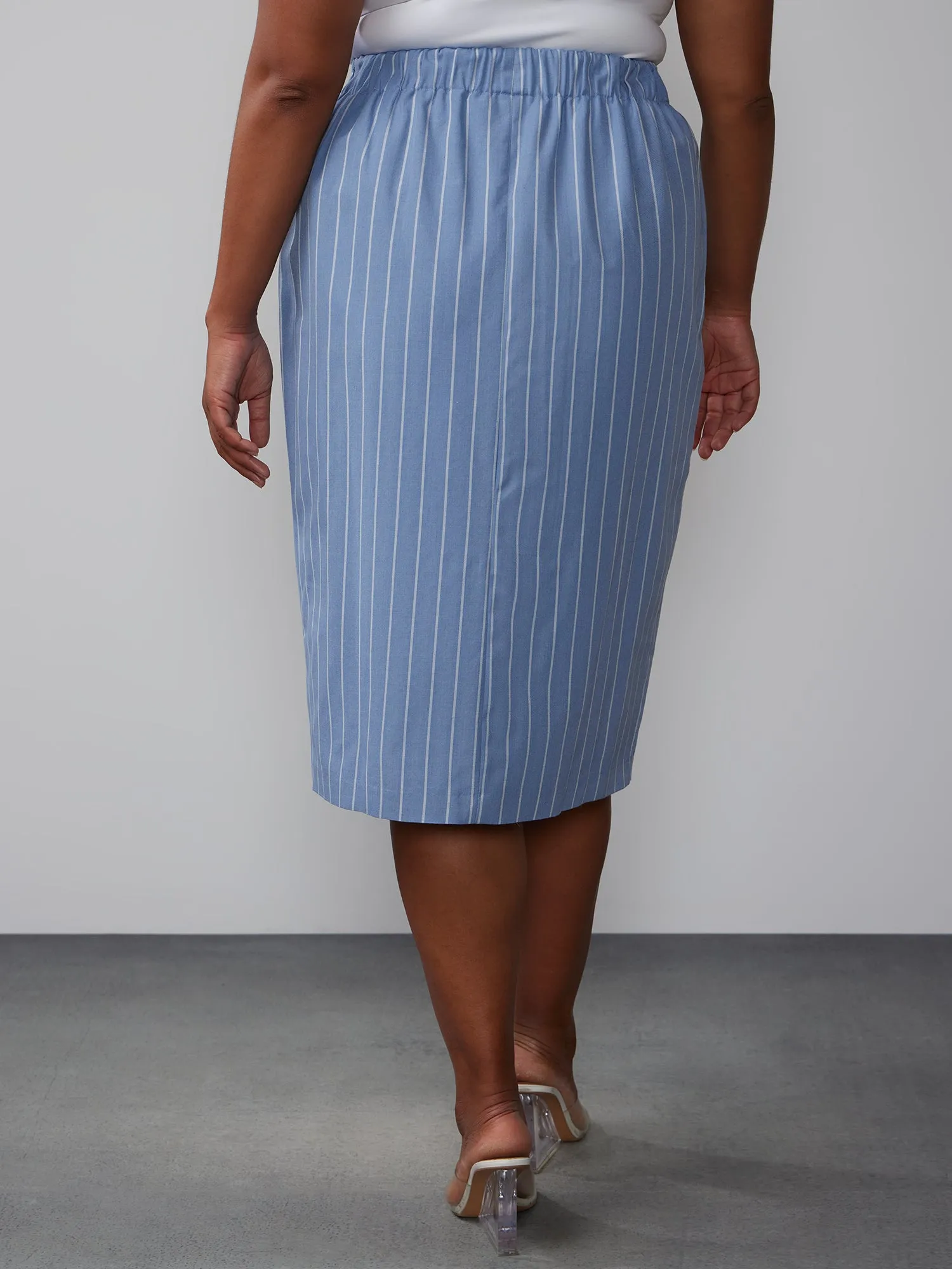 Plus Tailored Stripe Midi Skirt