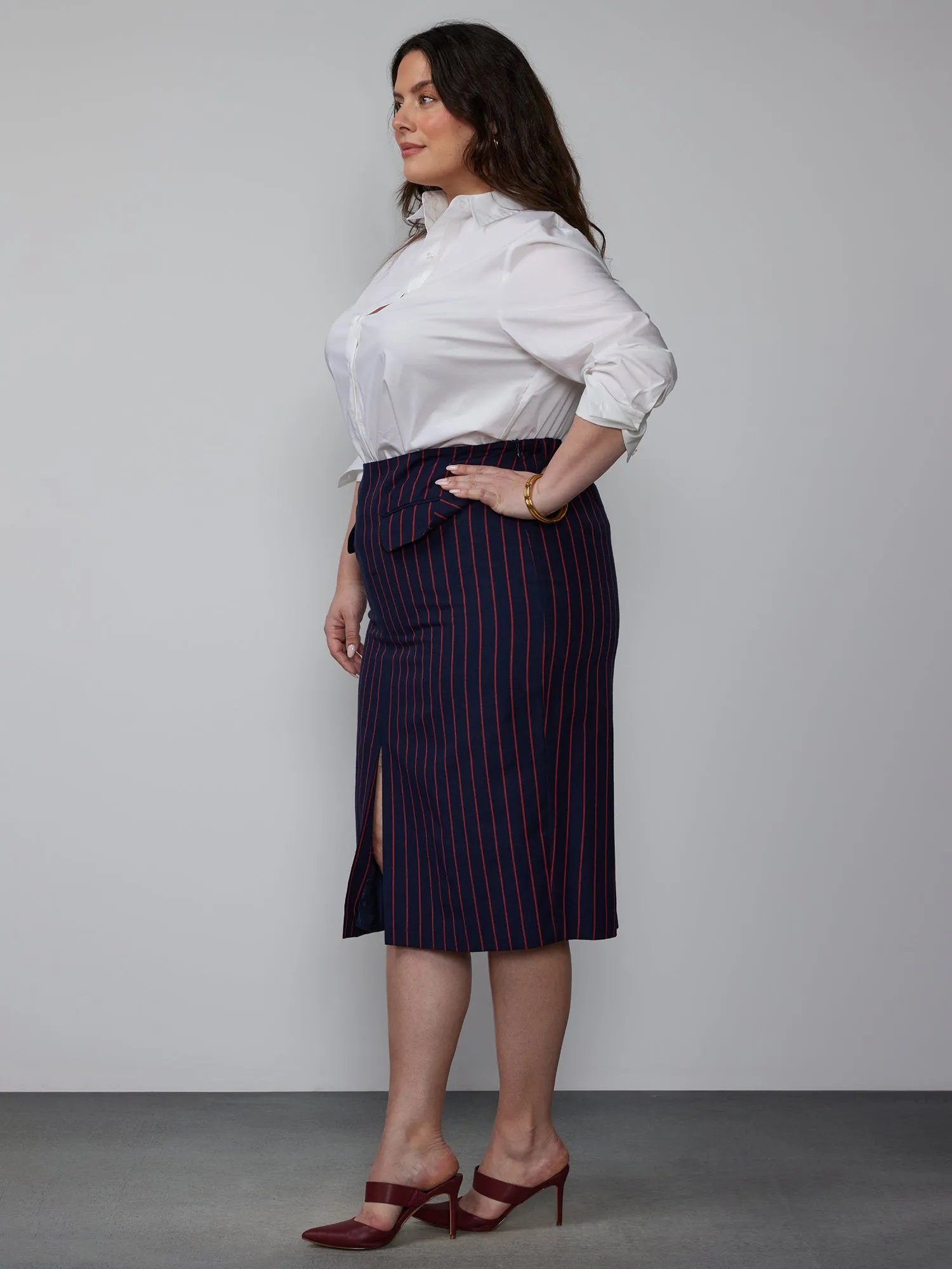 Plus Tailored Stripe Midi Skirt