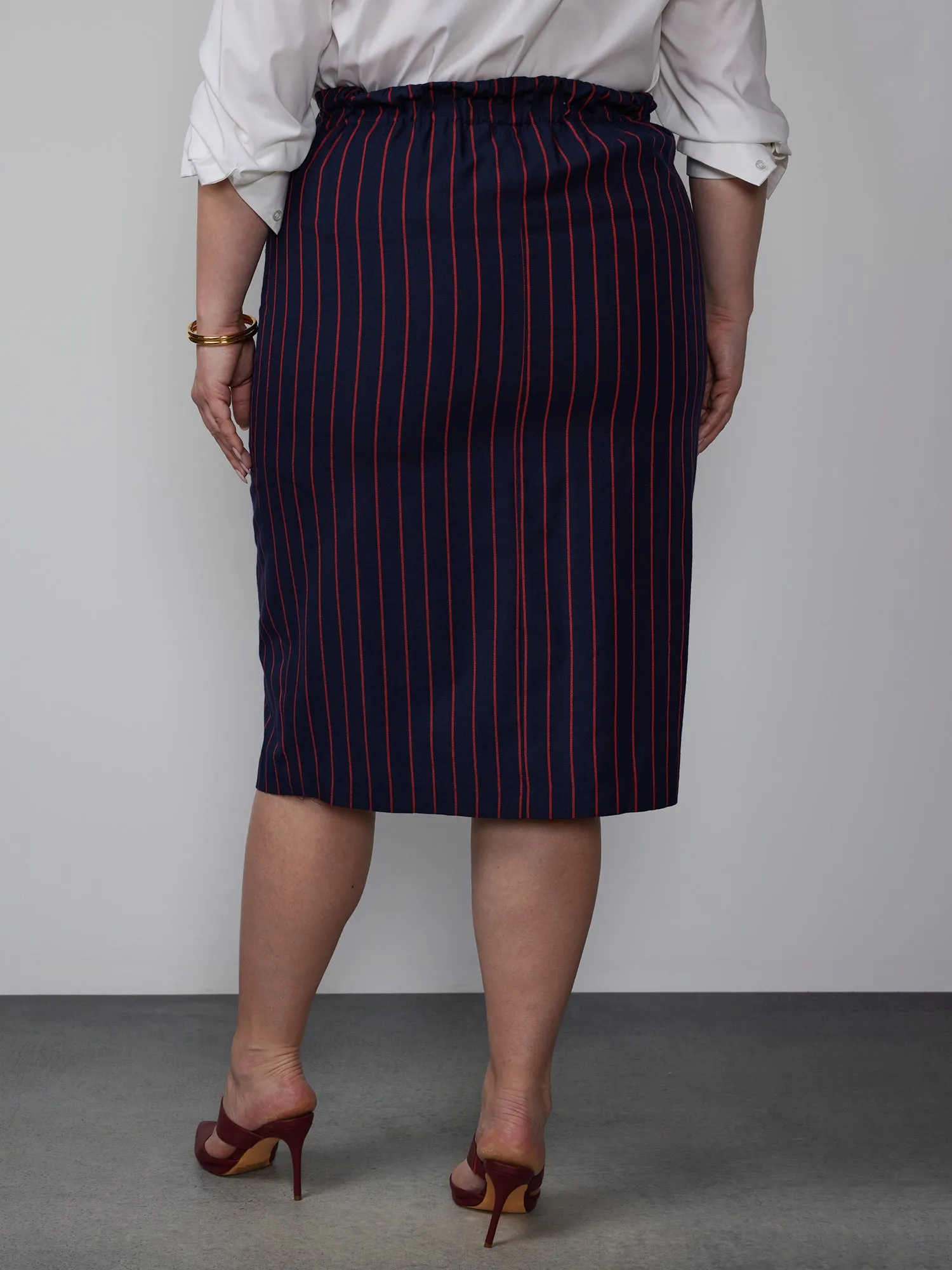 Plus Tailored Stripe Midi Skirt