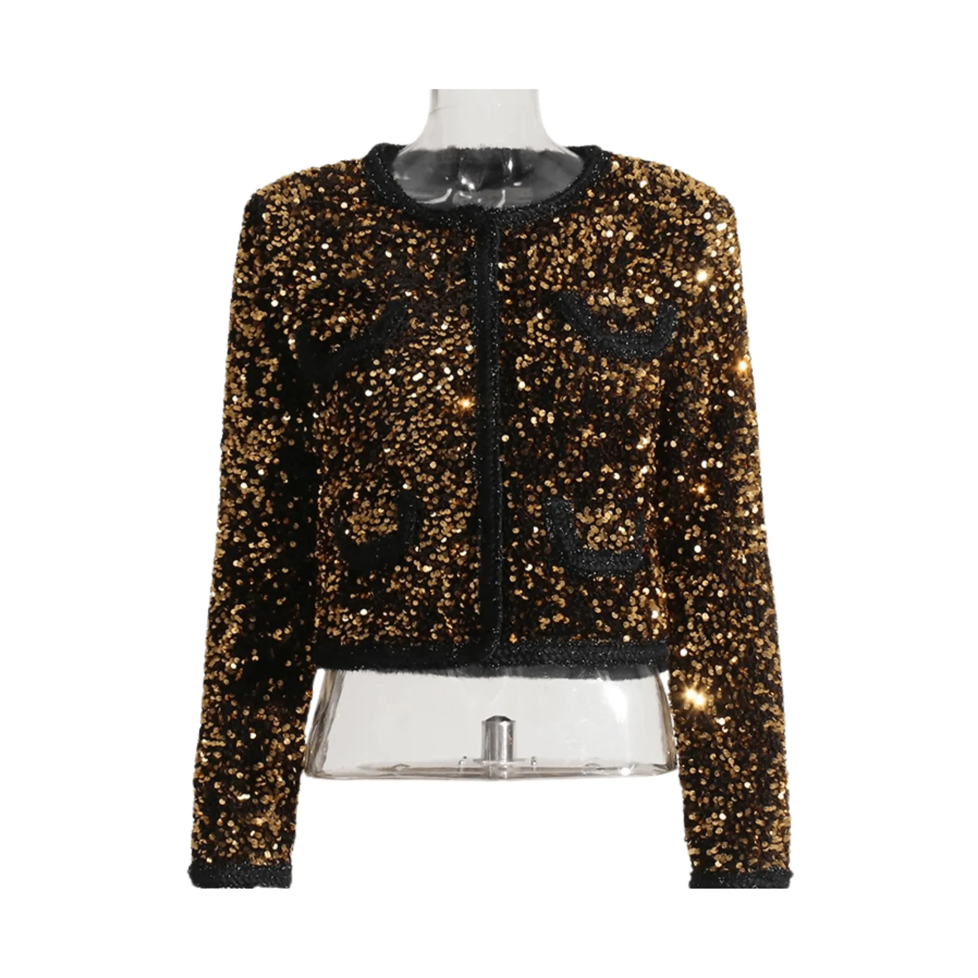 Pre Order:  Gold Round Neck Sequined Jacket