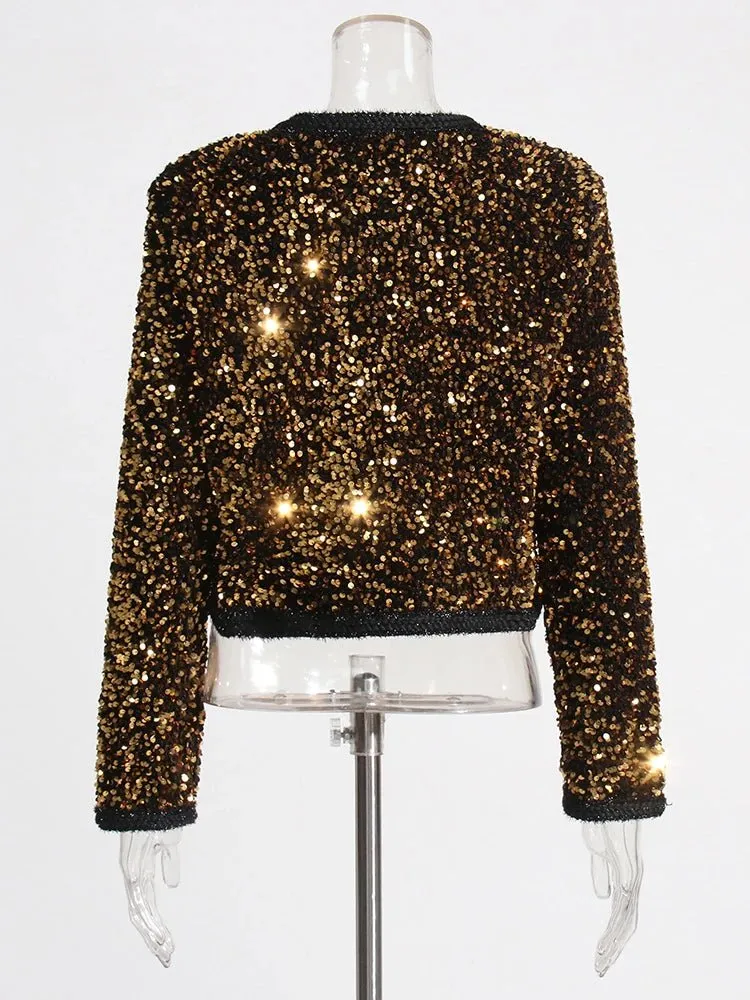 Pre Order:  Gold Round Neck Sequined Jacket