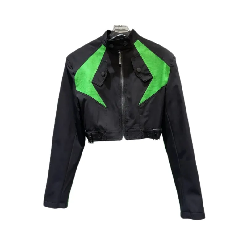 Pre Order: PU Leather Splicing Shoulder Pad Short Jacket