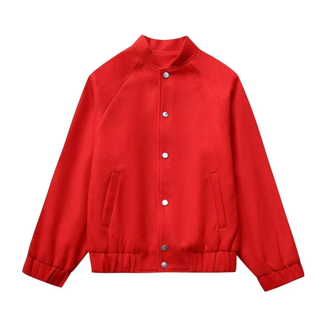 Pre Order:  Red Woolen Baseball Jacket