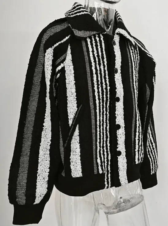 Pre Order:  Striped Jacquard Loose Woolen Jacket