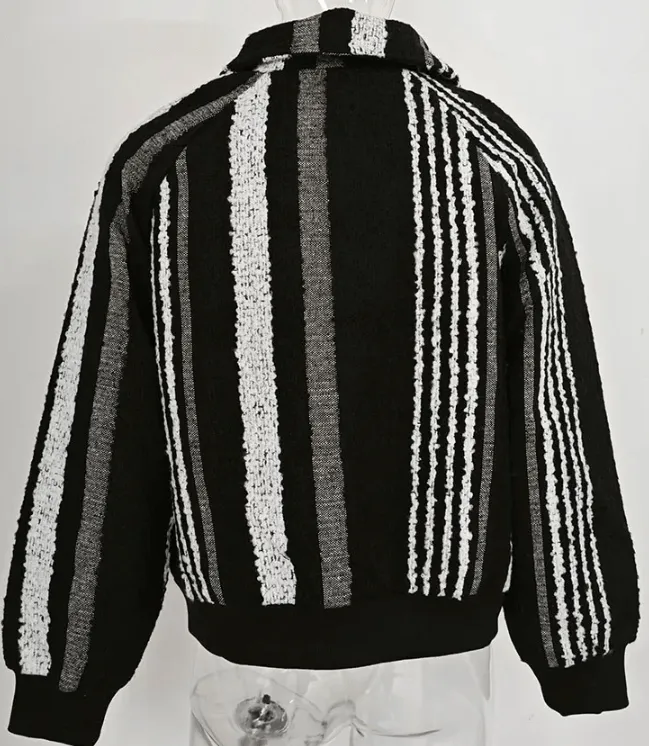 Pre Order:  Striped Jacquard Loose Woolen Jacket