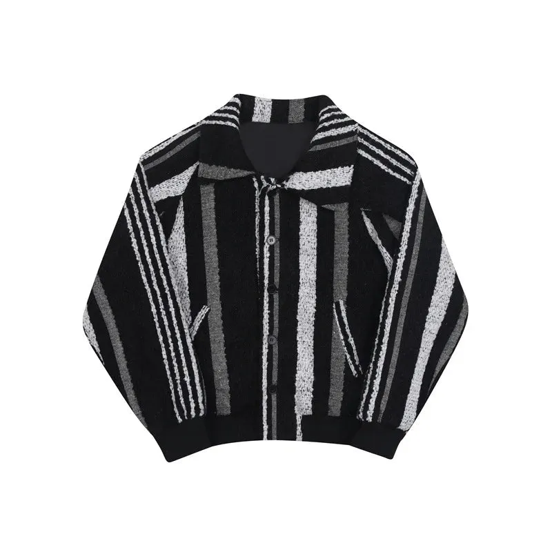 Pre Order:  Striped Jacquard Loose Woolen Jacket