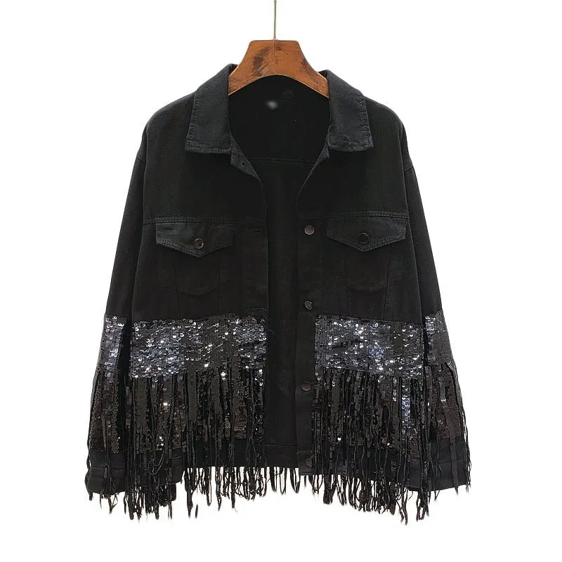 Pre Order:  Tassels Sequins Denim Jacket