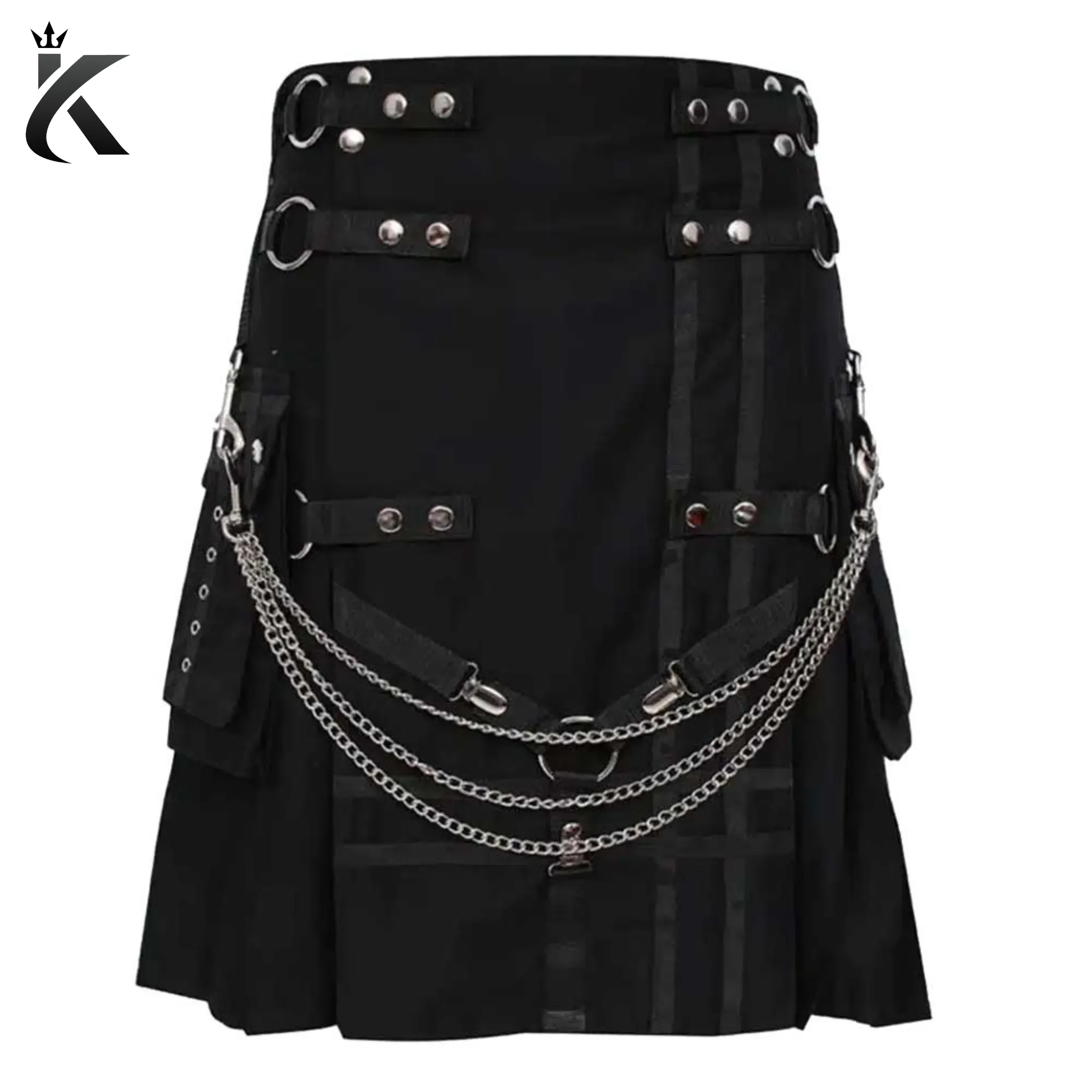 Premium Scottish Black Gothic Utility Kilt For Sale - Indulge in Highland Sophistication