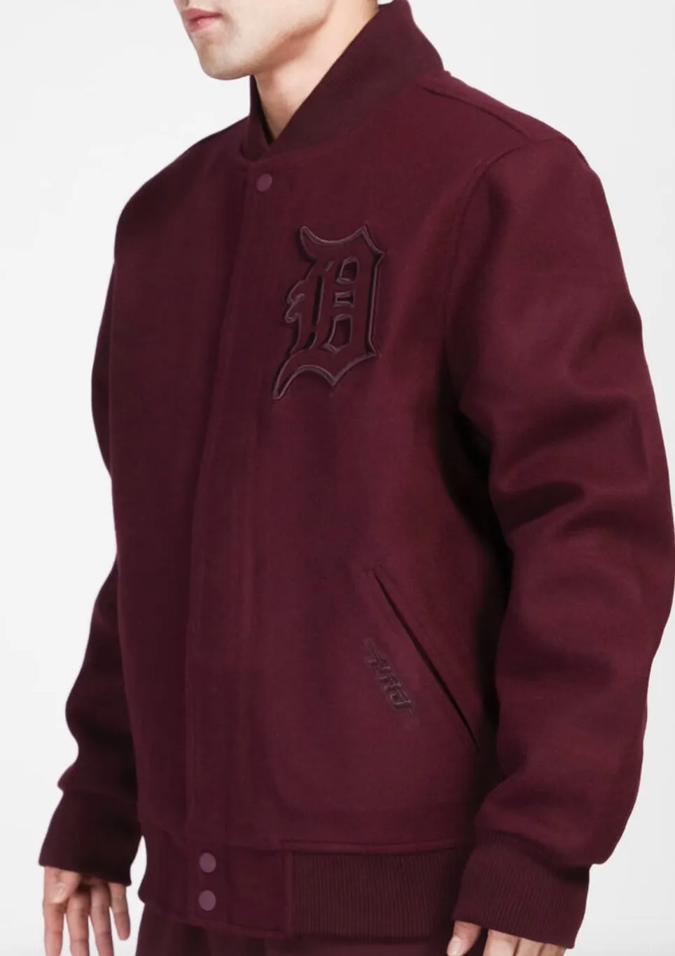 Pro Standard Detroit Tigers All Wool Varsity Jacket - Burgundy on Burgundy