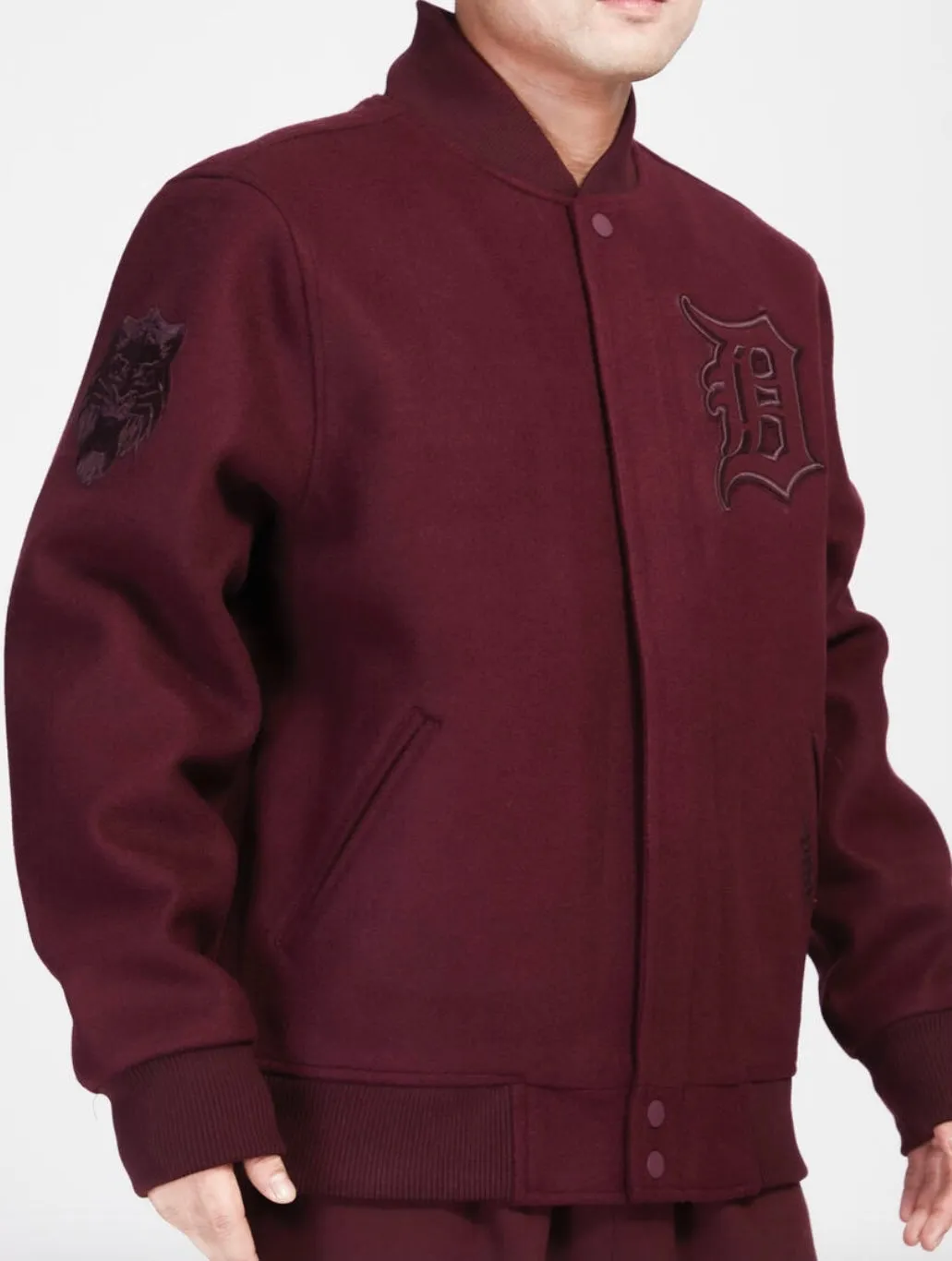 Pro Standard Detroit Tigers All Wool Varsity Jacket - Burgundy on Burgundy