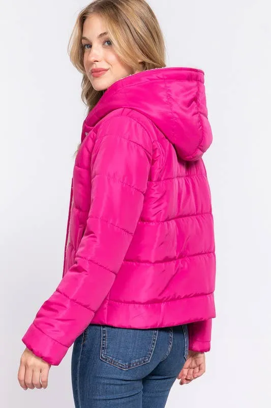 Puffer Hoodie Jacket with Faux Fur