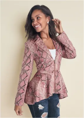 Python Print Hi-Low Faux Suede Jacket - Pink Multi