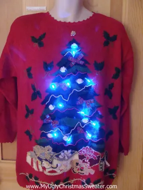 Red 80s Light Up Ugly Christmas Sweater Tree