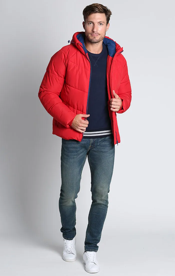 Red Hooded Puffer Jacket