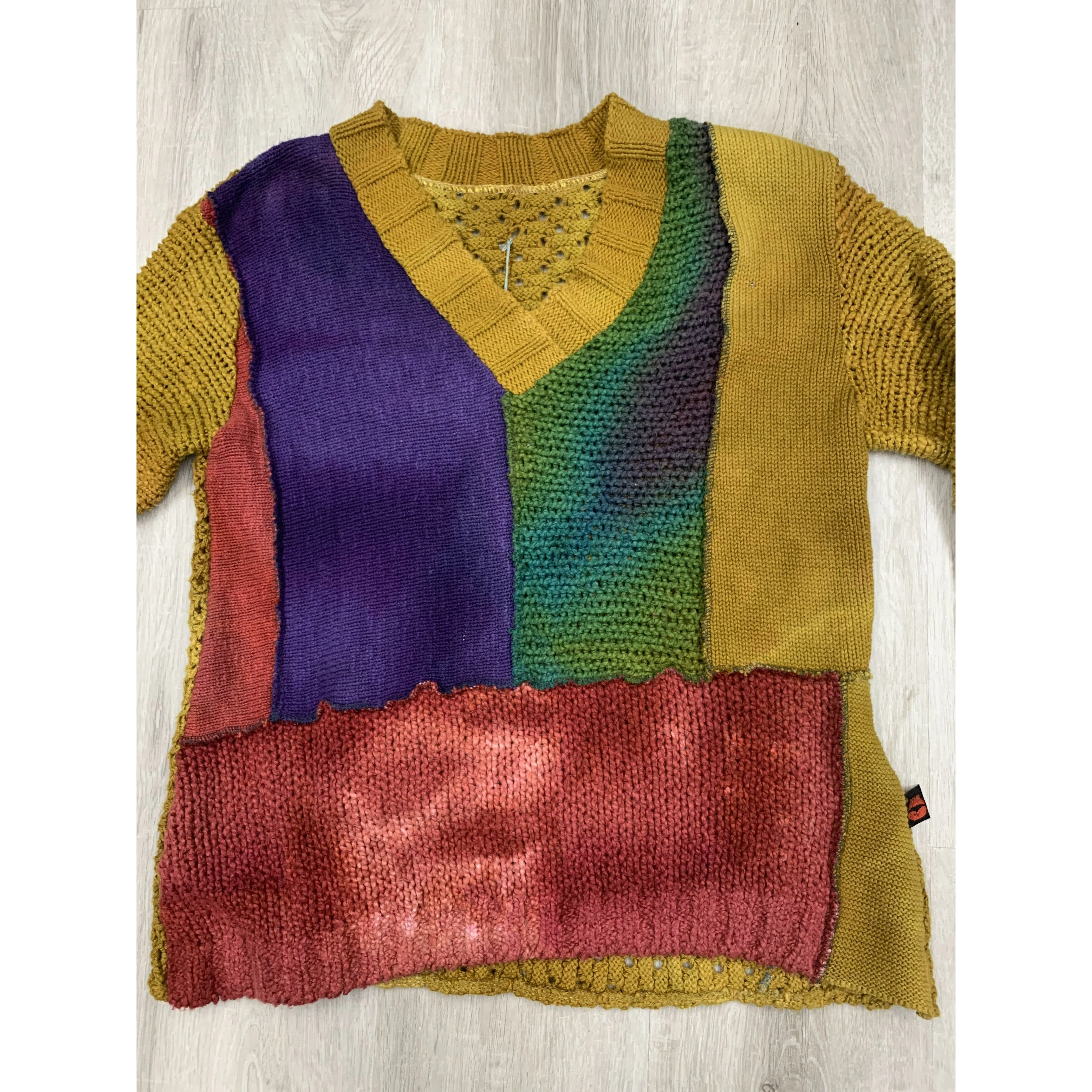 Red, Purple, & Green Cable Knit Sweater