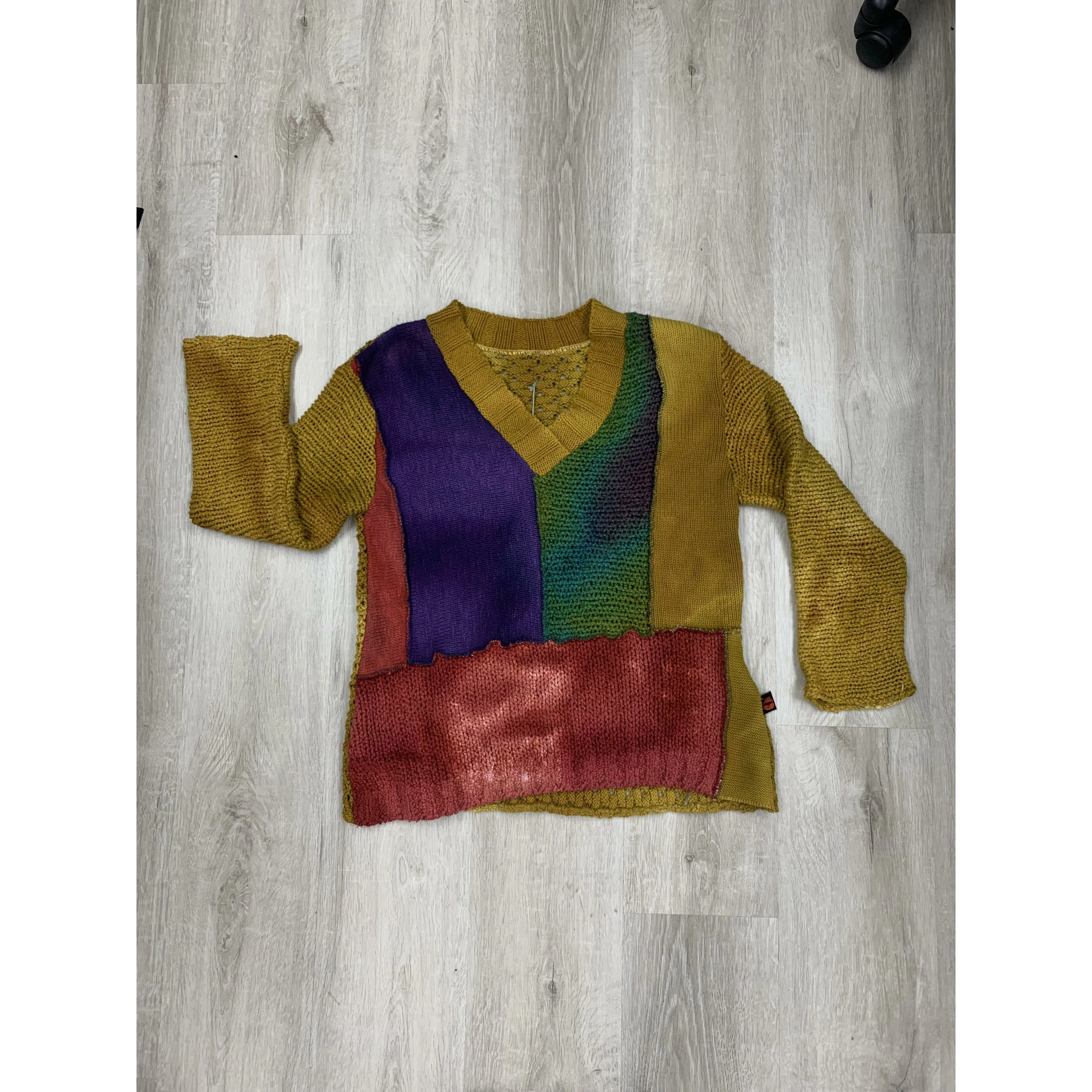 Red, Purple, & Green Cable Knit Sweater