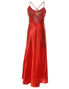 Red Silky Criss-Cross Back Lace Nightdress - S