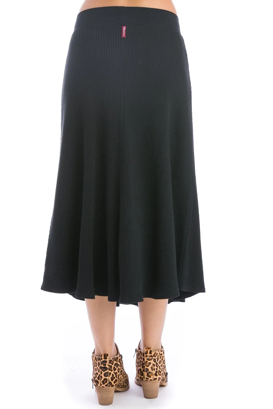 Ribbed Midi Skater Skirt