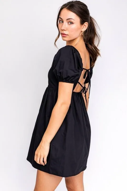 Rosemary Black Square Neck Puff Sleeve Babydoll Dress