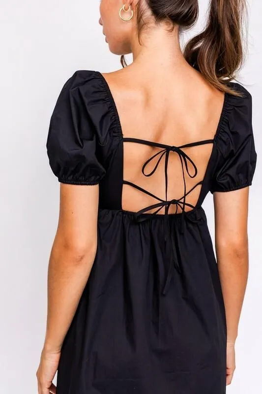 Rosemary Black Square Neck Puff Sleeve Babydoll Dress