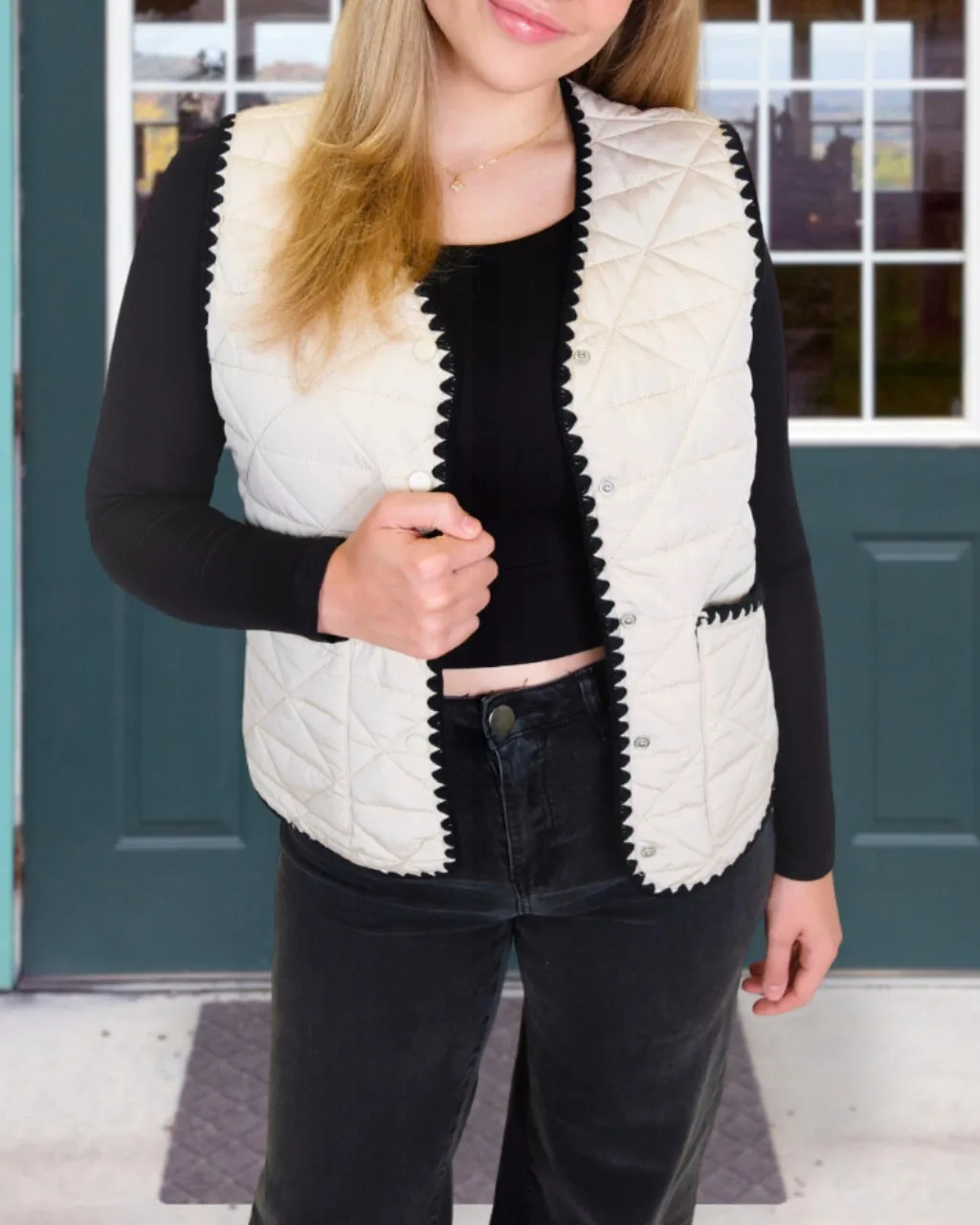 Scalloped Trim Quilted Vest