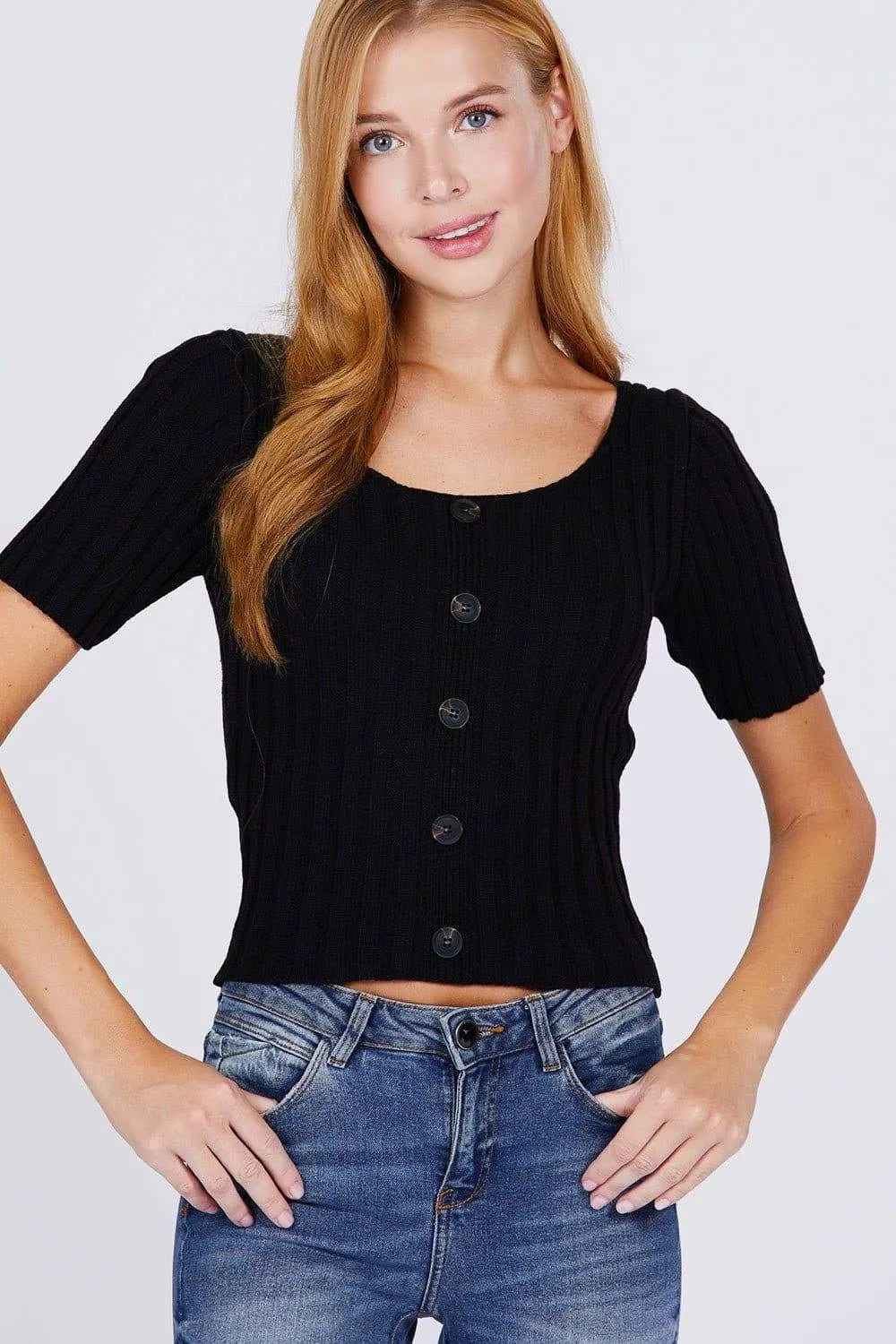 Short Sleeve Rib Sweater Top