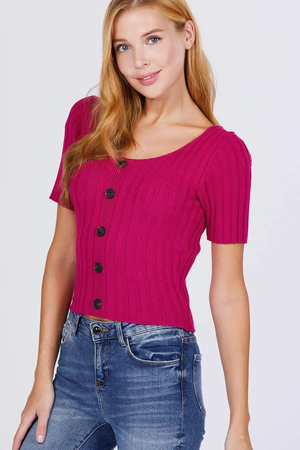 Short Sleeve Rib Sweater Top