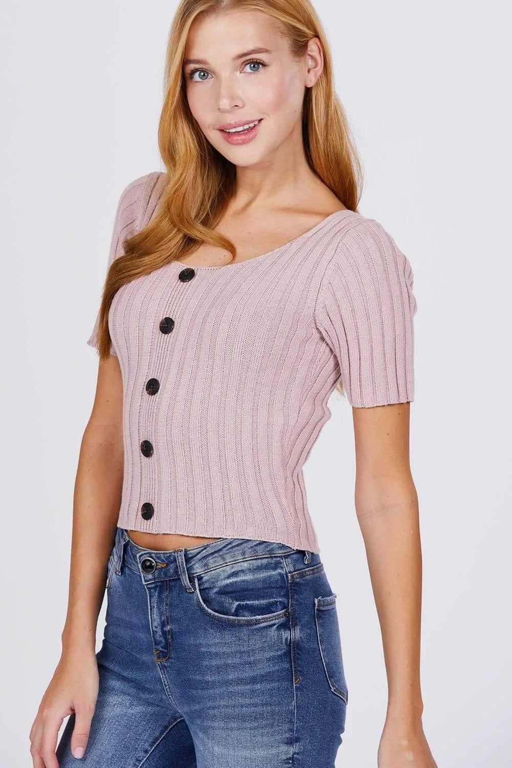 Short Sleeve Rib Sweater Top