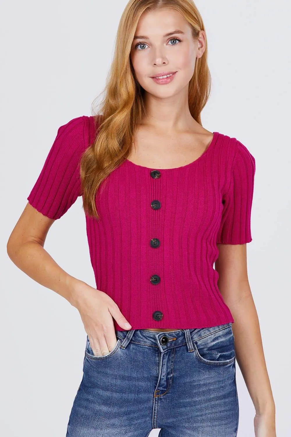 Short Sleeve Rib Sweater Top