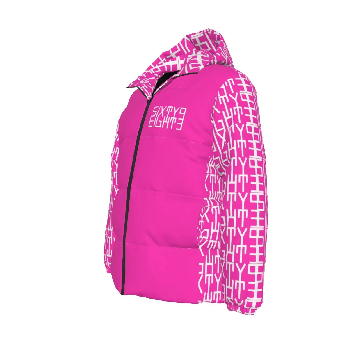 Sixty Eight 93 Infinity Logo White Fuchsia Unisex Hooded Puffer Jacket