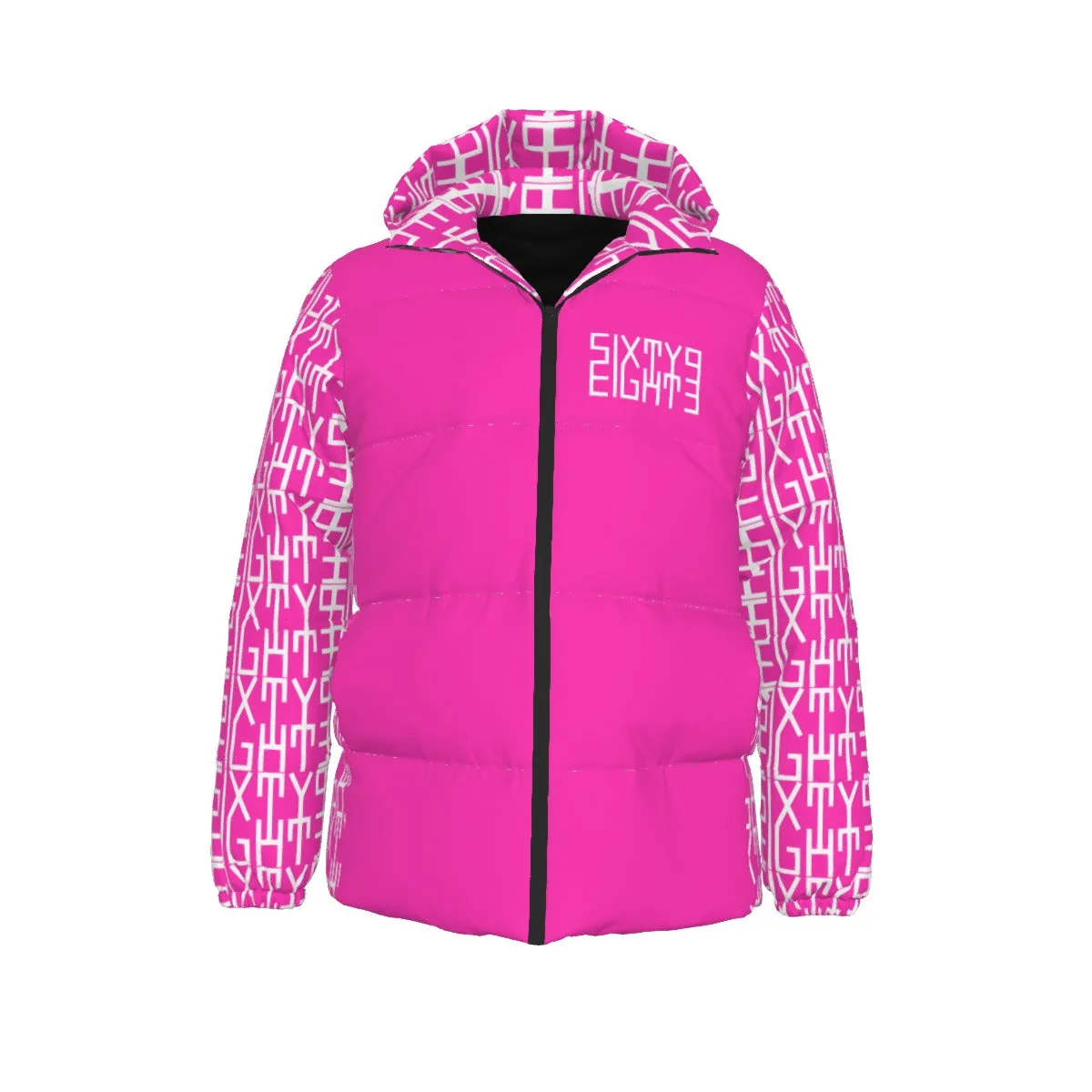 Sixty Eight 93 Infinity Logo White Fuchsia Unisex Hooded Puffer Jacket