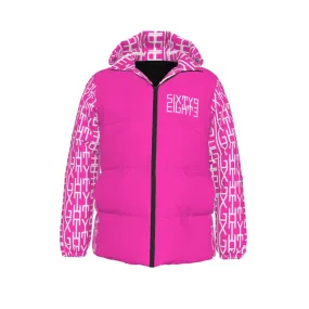 Sixty Eight 93 Infinity Logo White Fuchsia Unisex Hooded Puffer Jacket