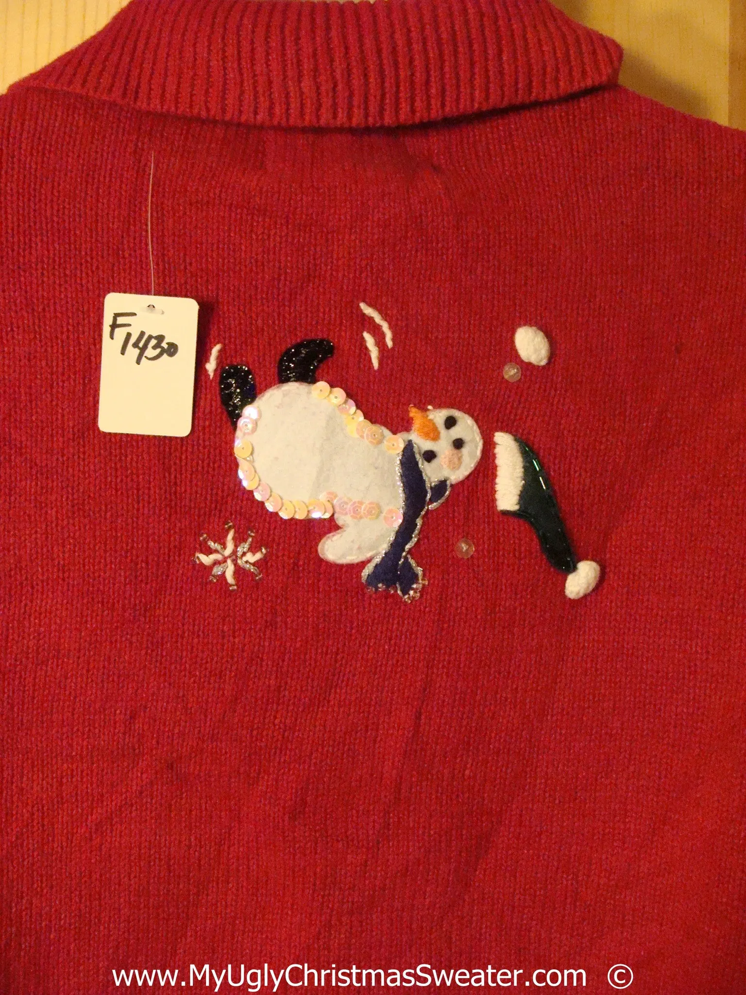 Skiing Snowmen Red Cheesy Christmas Sweater