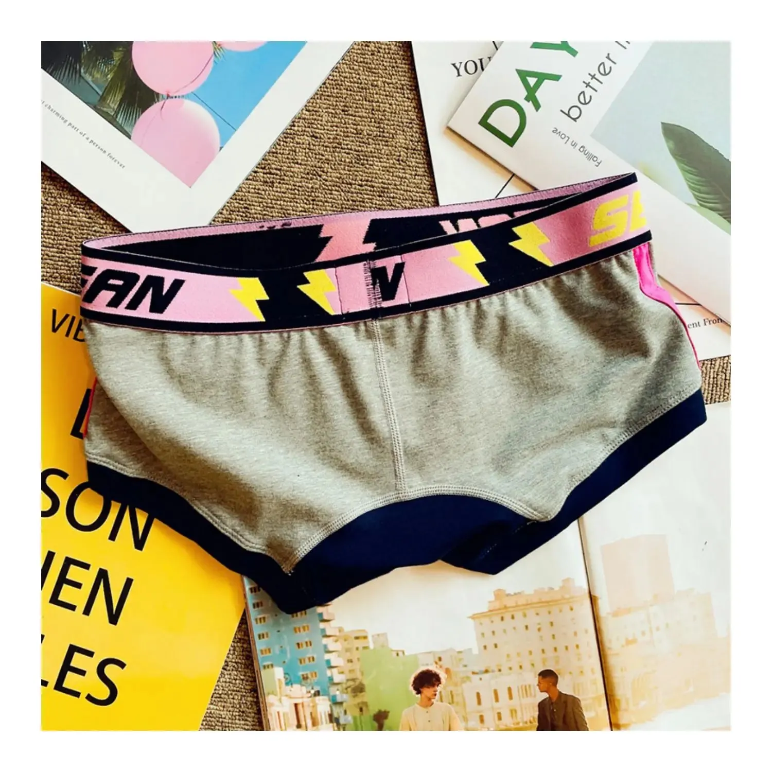 Solid Color Block Cotton 2Pcs Boxer