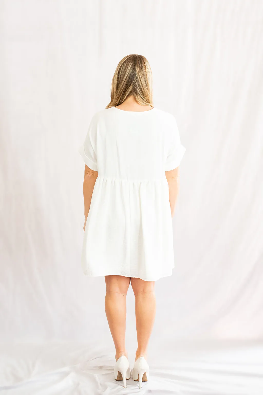 Solid Rolled Sleeve Basic Babydoll Dress by Entro Clothing