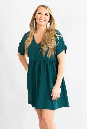 Solid Rolled Sleeve Basic Babydoll Dress by Entro Clothing