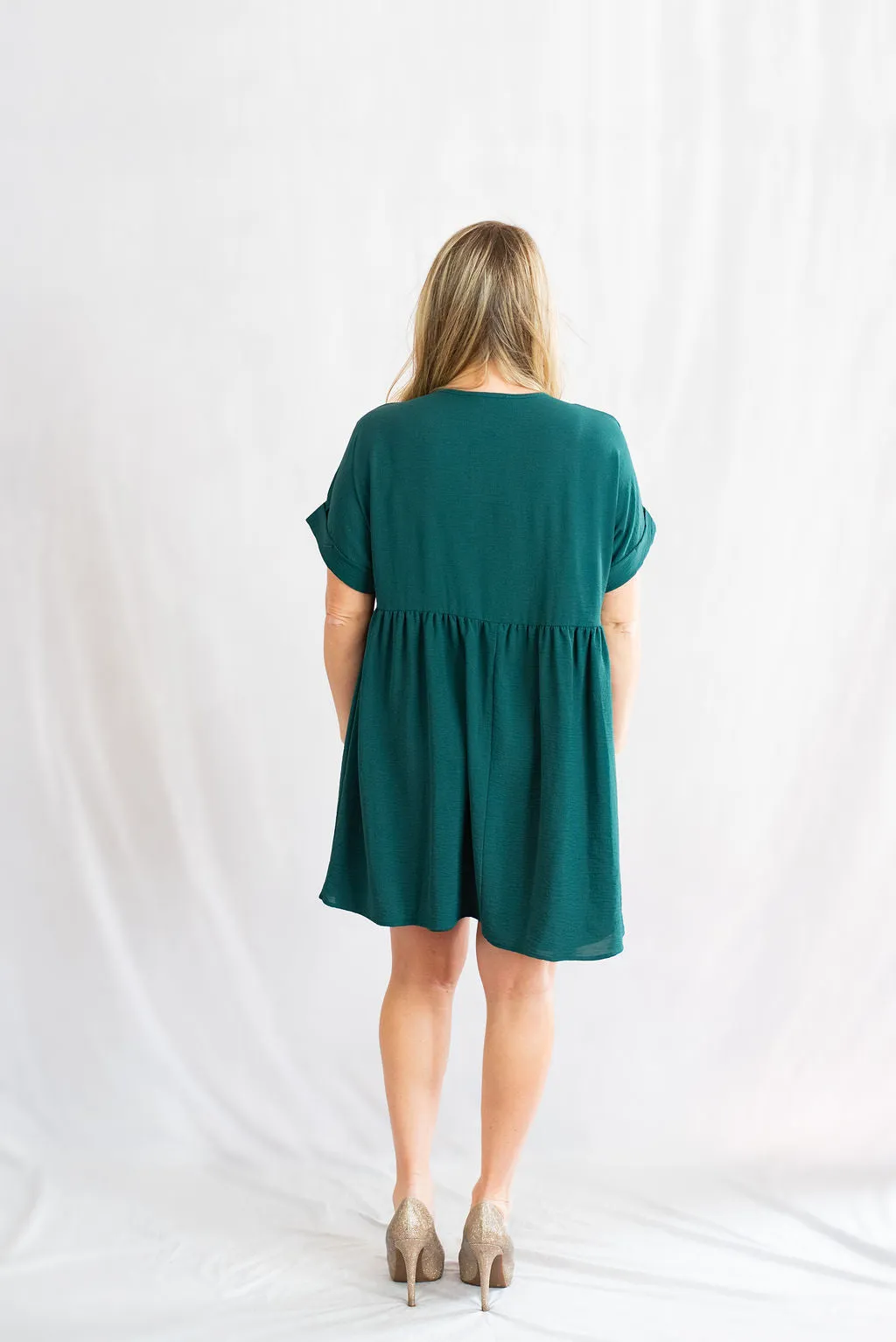 Solid Rolled Sleeve Basic Babydoll Dress by Entro Clothing