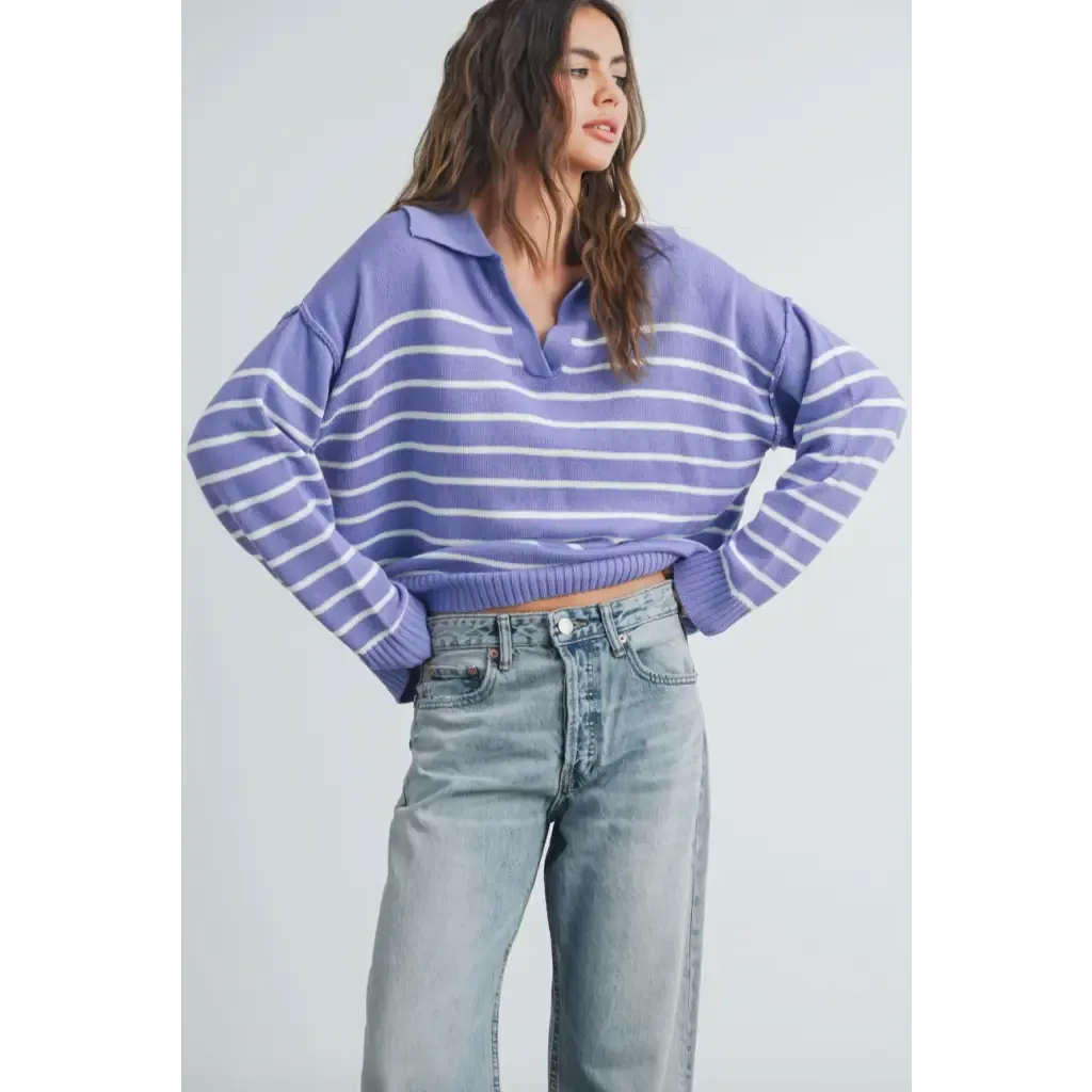 Sophia Spring V-Neck Striped Sweater