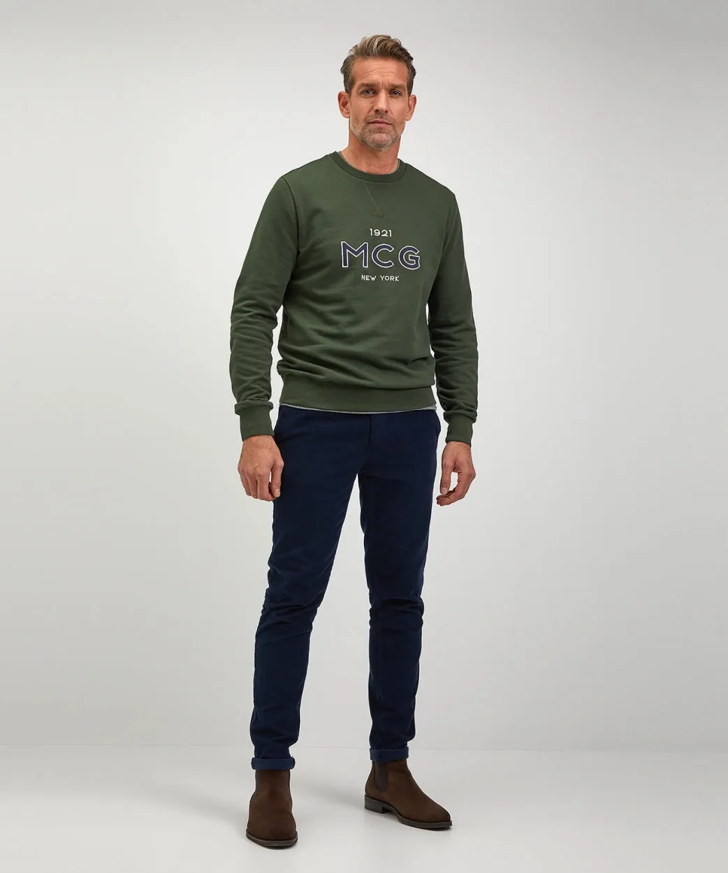 Sweater rondehals met graphic | Pine Green