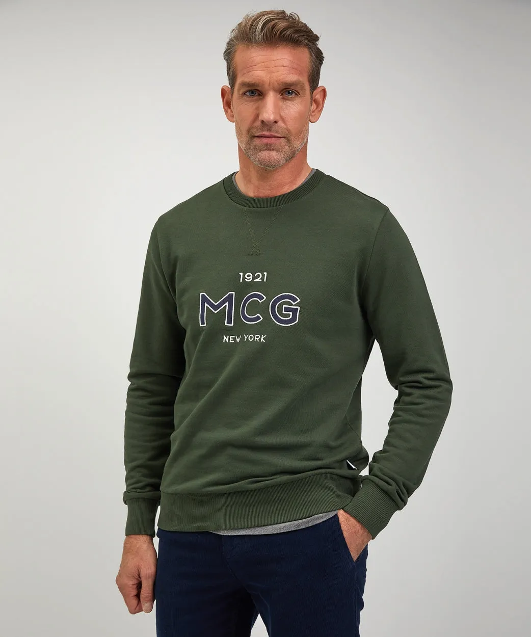 Sweater rondehals met graphic | Pine Green