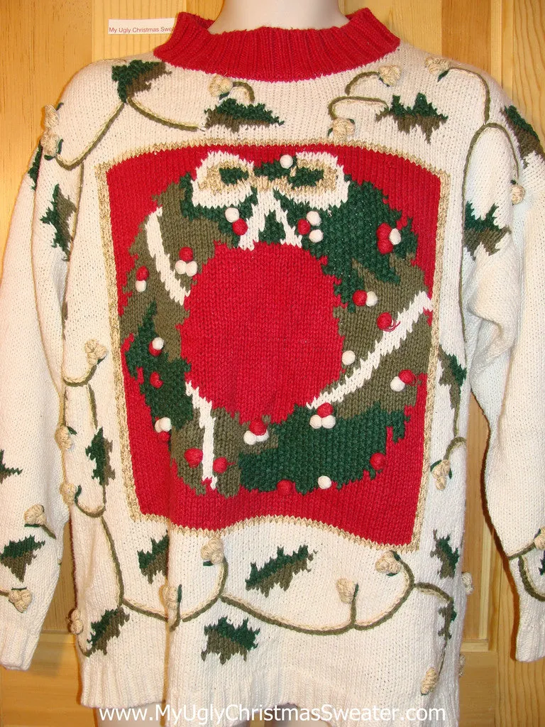 Tacky Ugly Christmas Sweater Vintage 80s Wreath & Ivy 2sided Design (f412)