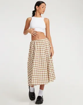 Takara Midi Skirt in Yellow and Brown Check