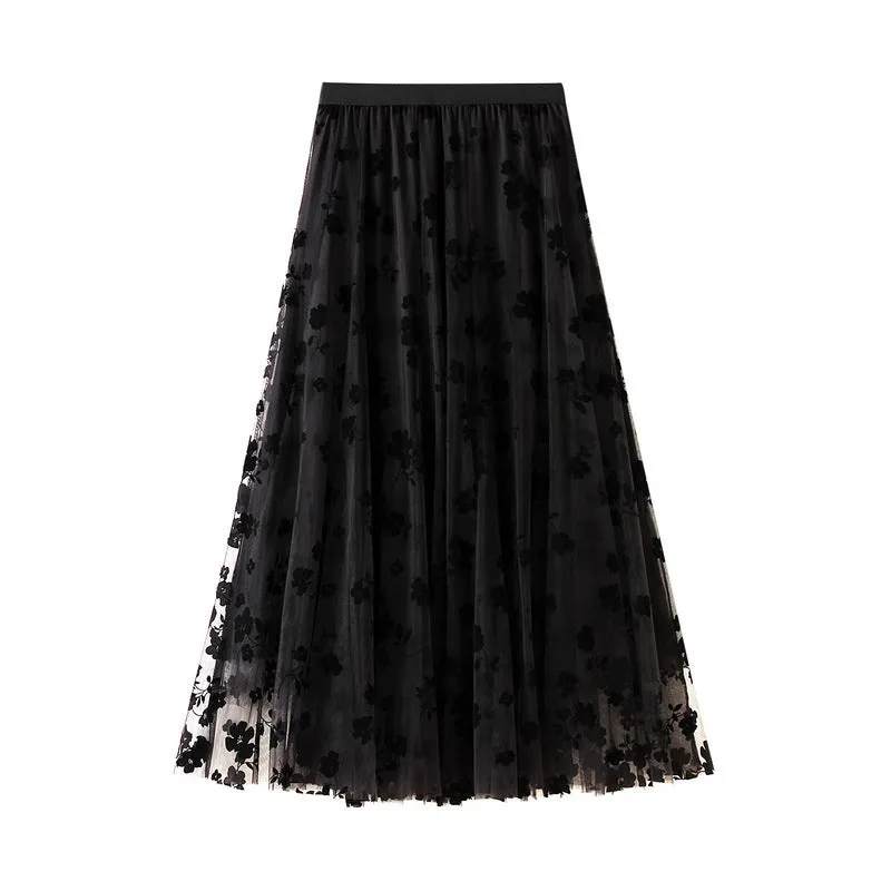 Thin Drape Pleated Mesh Skirt