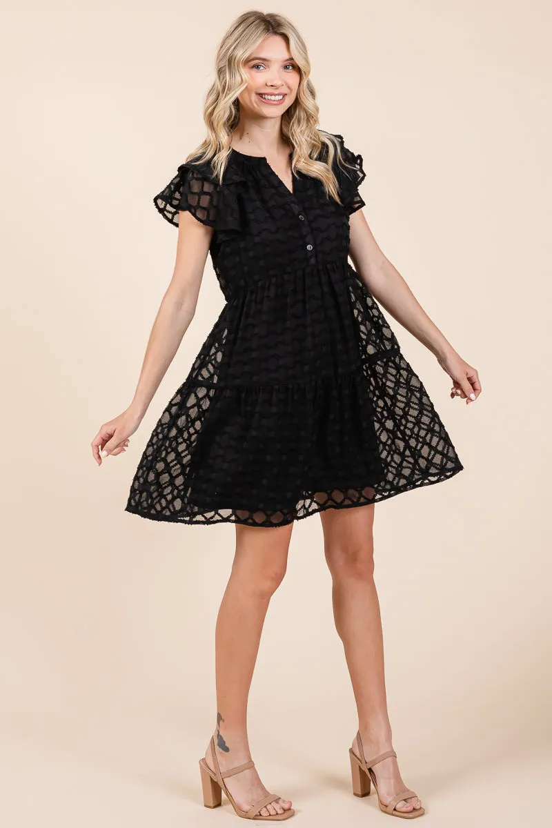 Tiered Babydoll Ruffle V Neck Mini Dress