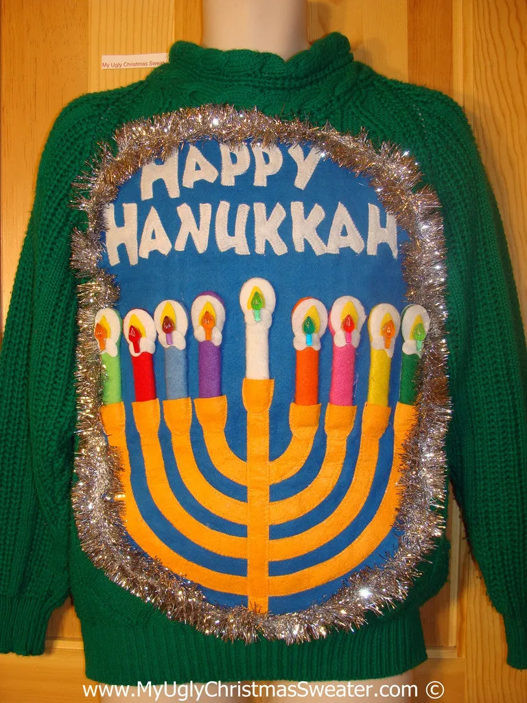 Ugly Christmas Sweater Party Hanukkah Sweater  Menorah (j267)