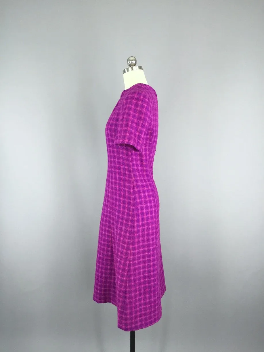 Vintage 1960s Wool Dress & Jacket Set / Magenta Plaid